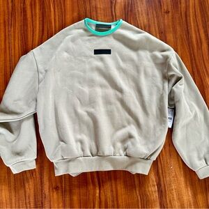 Fear of God Beige Crewneck Sweater with Black logo and Green Trim nwt